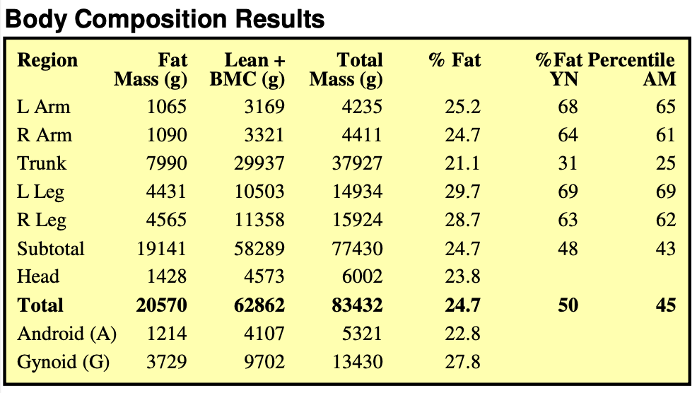 DEXA scan extract